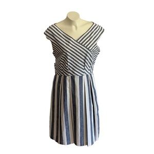 Lafayette 148 Blue and Light Cream Cotton and Linen Dress in Size Large